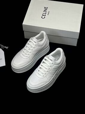 Celine White Leather Low Top Platform Sneakers
